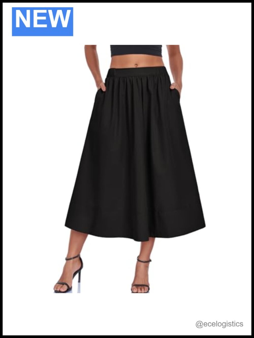 Women's Midi A-Line Skirt High Waist Pleated Flowy with Pocket Summer Boho
